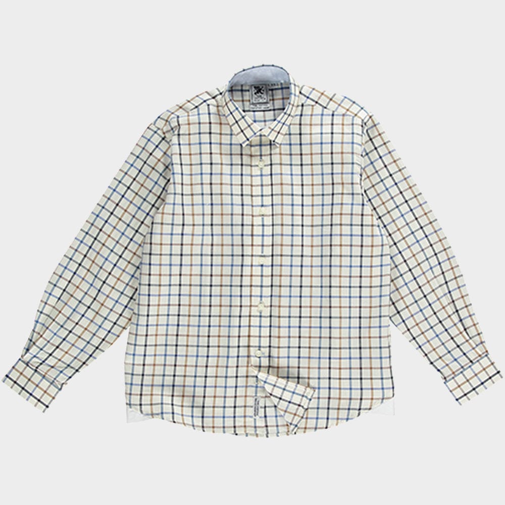 "Kids Country Shirt in Brown and Blue Check - Oxford Shirt Co."