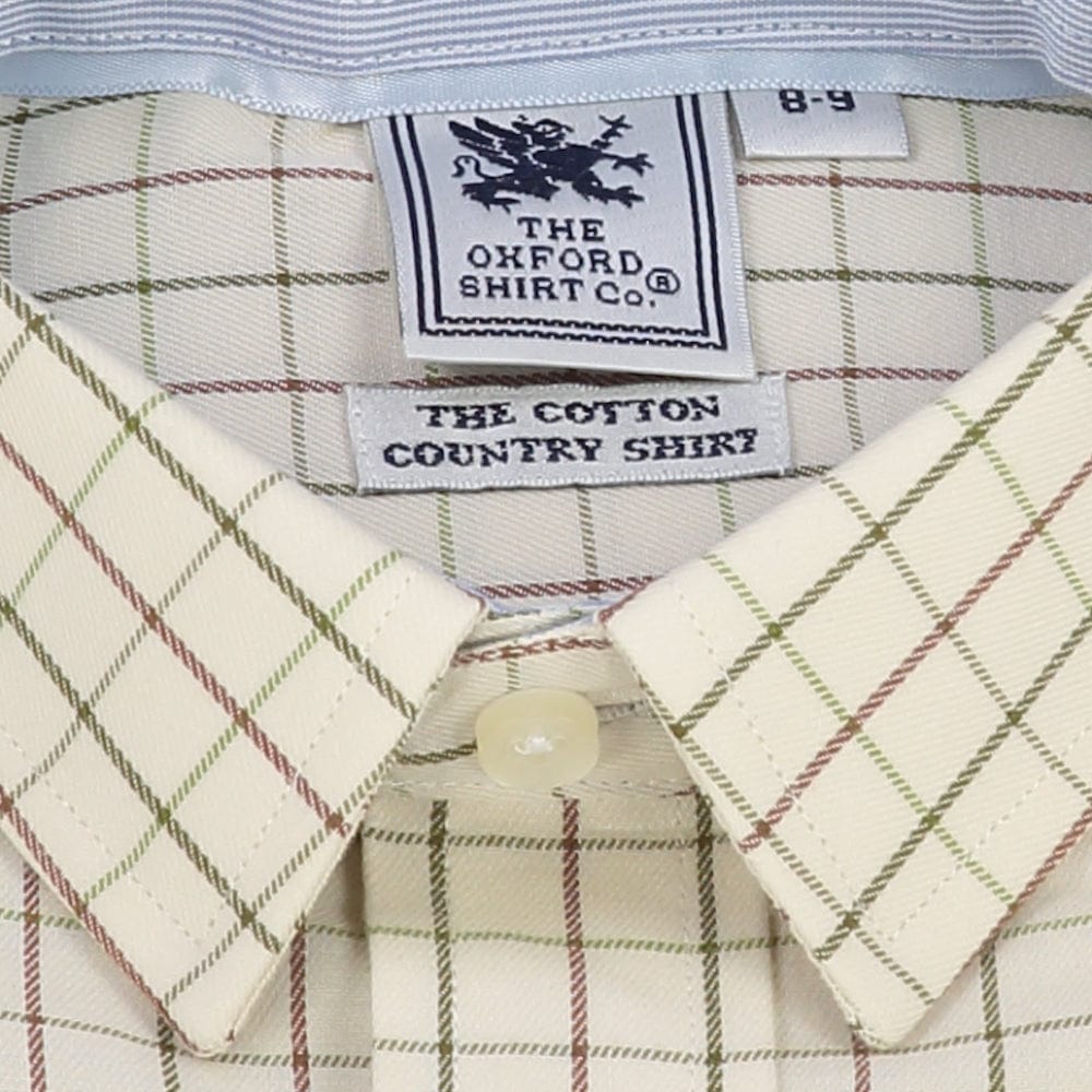 "Kids Country Shirt in Beige and Green Check - Oxford Shirt Co."