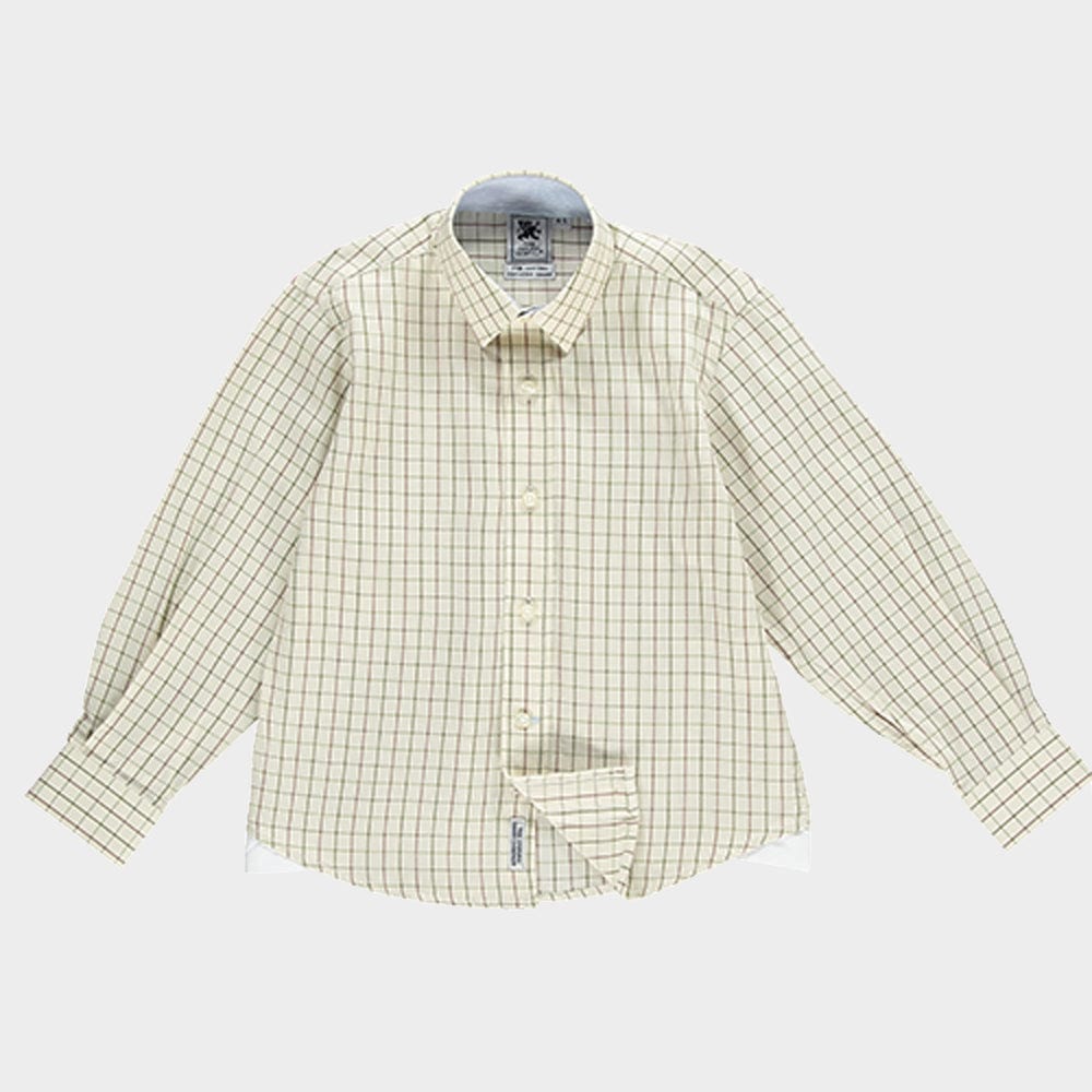 "Kids Country Shirt in Beige and Green Check - Oxford Shirt Co."