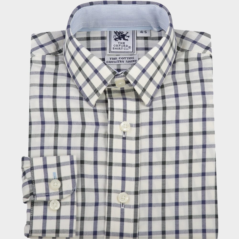 "Kids Country Shirt in Navy and Green Check - Oxford Shirt Co."
