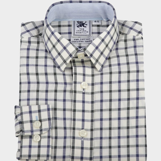 "Kids Country Shirt in Navy and Green Check - Oxford Shirt Co."