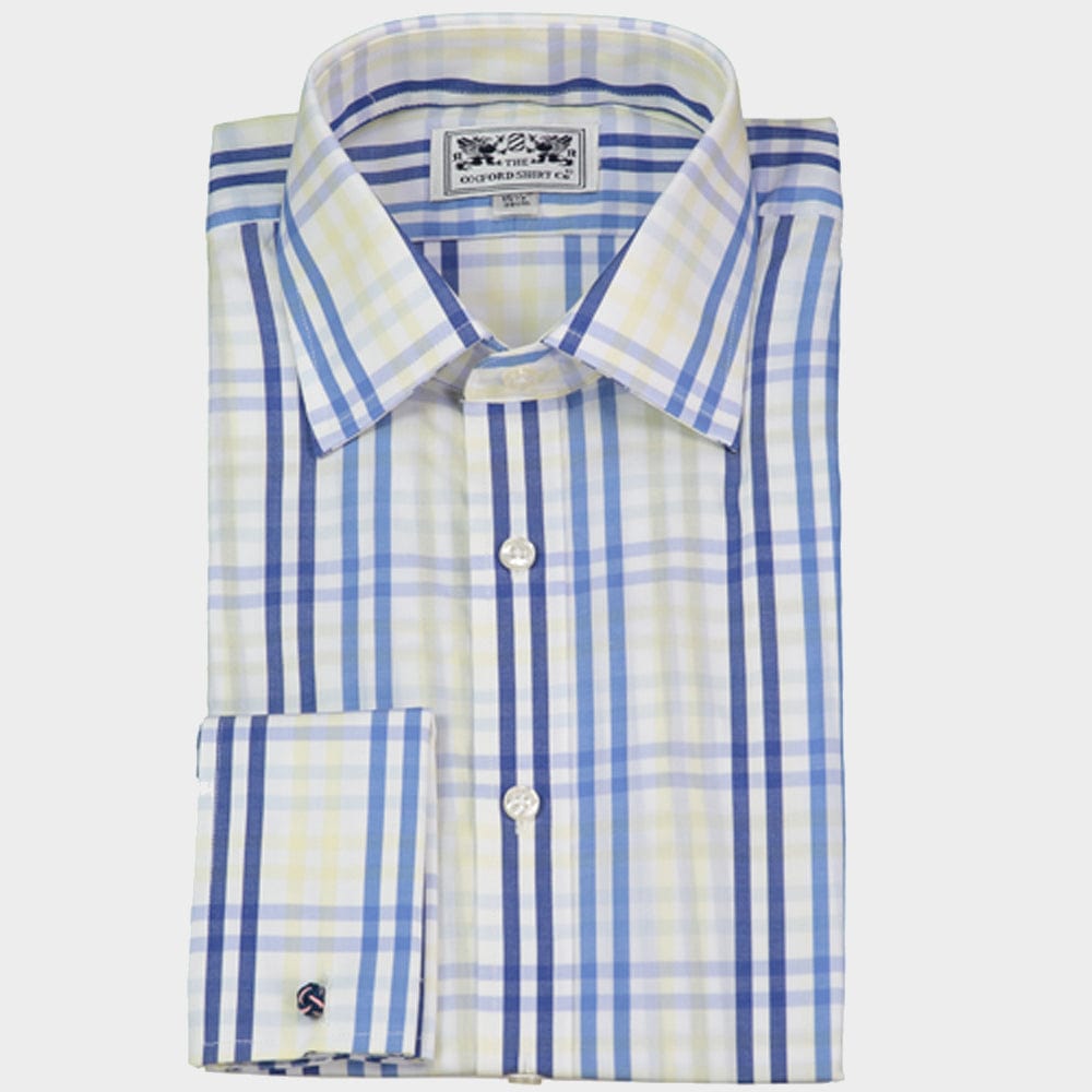 "Double Cuff Shirt in Navy and Yellow Multi Check"
