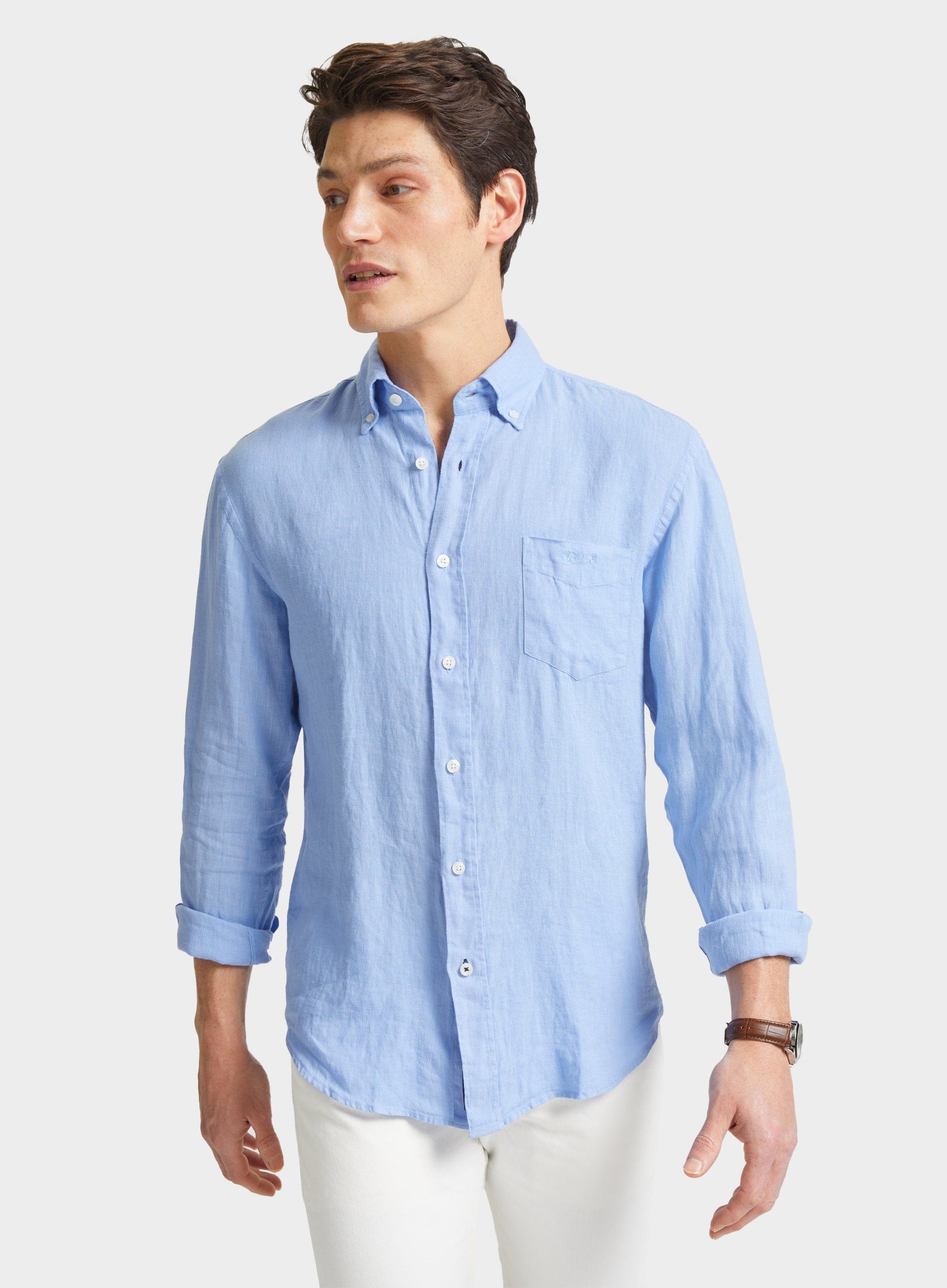 "Classic Fit Linen Shirt in Mid Blue"