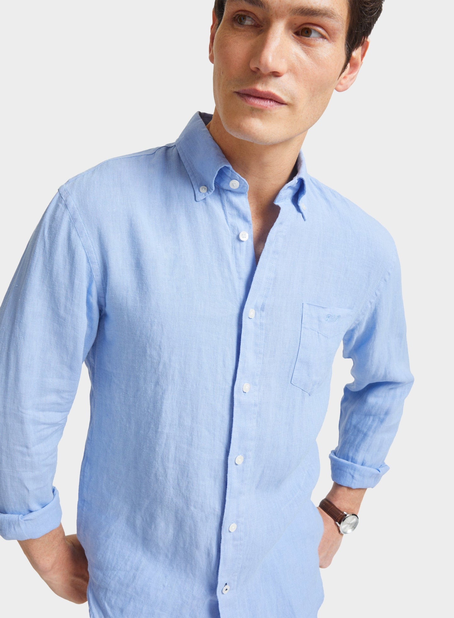 "Classic Fit Linen Shirt in Mid Blue"
