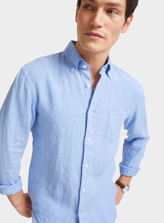 "Classic Fit Linen Shirt in Mid Blue"