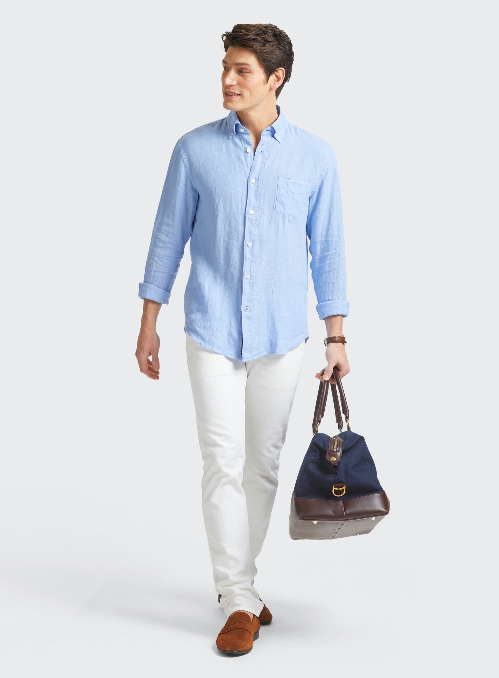 "Classic Fit Linen Shirt in Mid Blue"