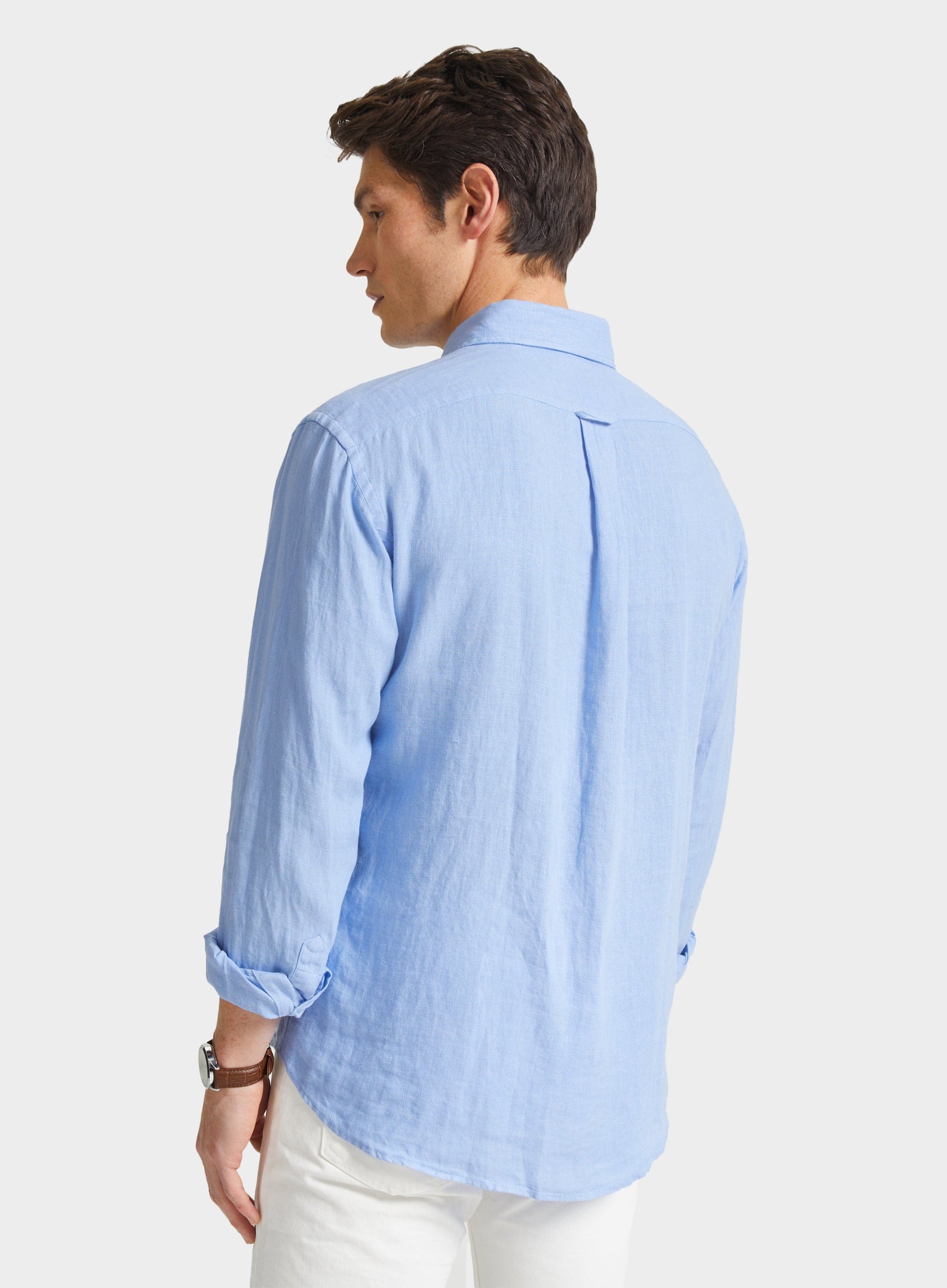 "Classic Fit Linen Shirt in Mid Blue"