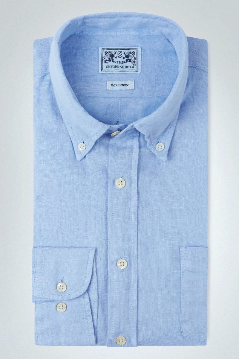 "Classic Fit Linen Shirt in Mid Blue"