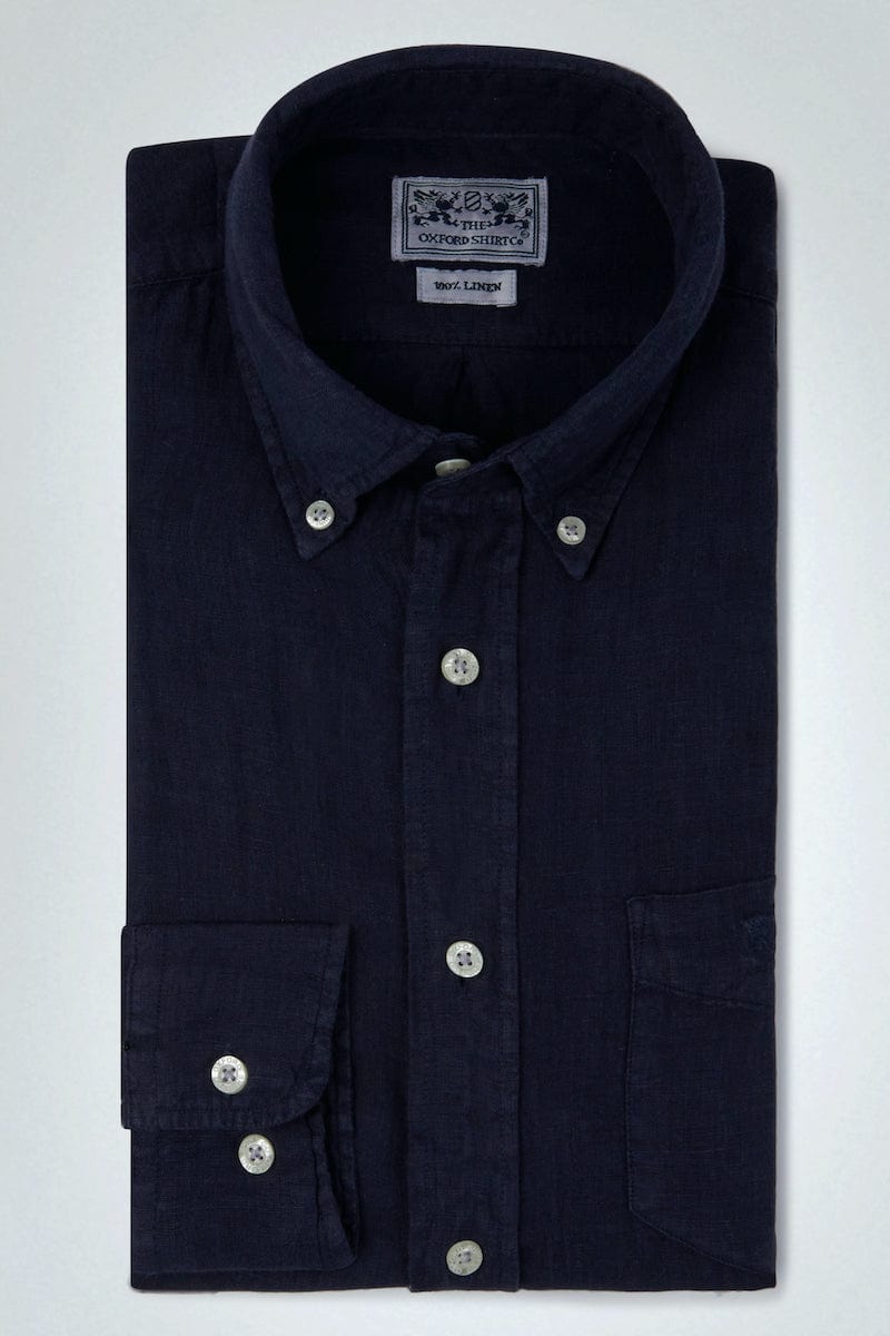 "Classic Fit Linen Shirt in Navy"