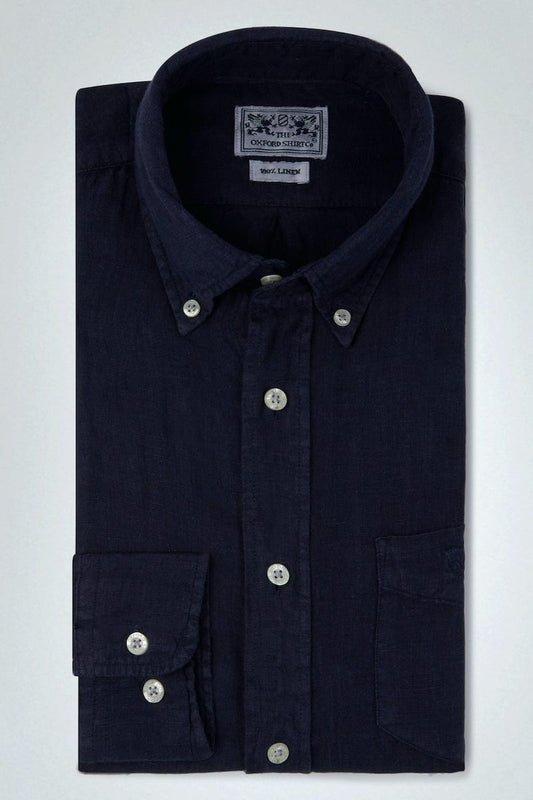 "Classic Fit Linen Shirt in Navy"