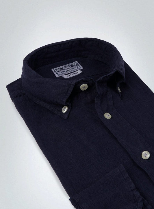 "Classic Fit Linen Shirt in Navy"
