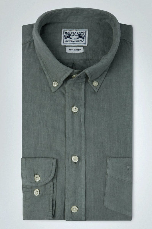"Classic Fit Linen Shirt in Moss"