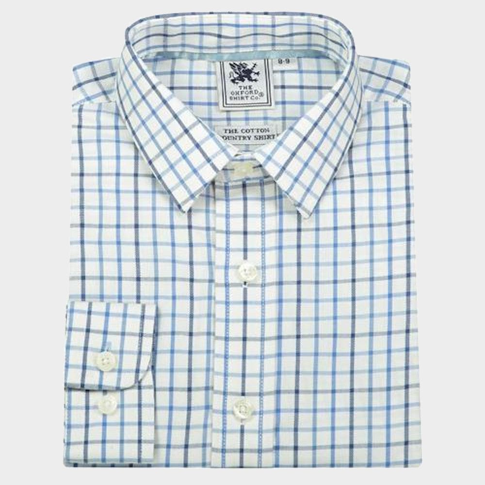 "Kids Country Shirt in Blue Check - Oxford Shirt Co."