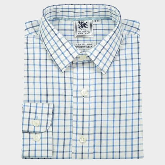 "Kids Country Shirt in Blue Check - Oxford Shirt Co."