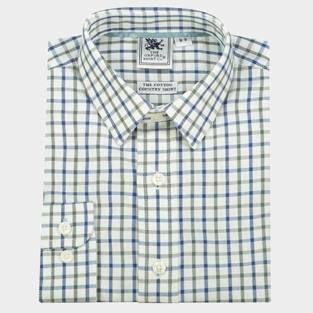 "Kids Country Shirt in Green and Blue Check - Oxford Shirt Co."