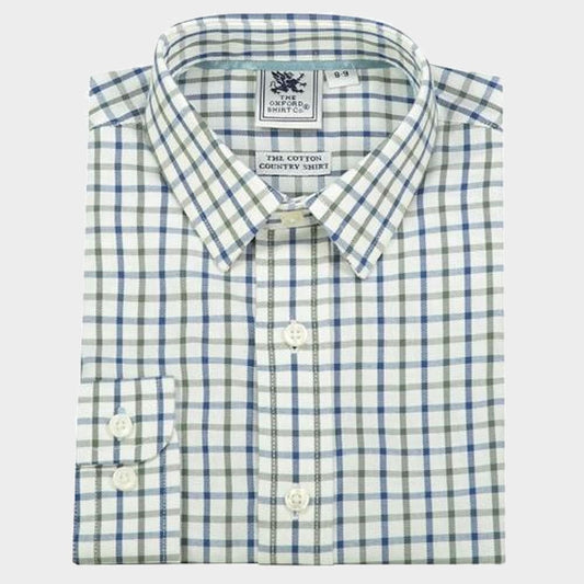 "Kids Country Shirt in Green and Blue Check - Oxford Shirt Co."