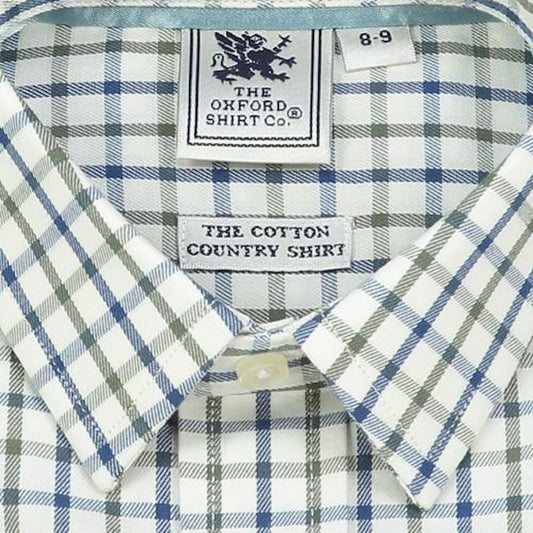 "Kids Country Shirt in Green and Blue Check - Oxford Shirt Co."