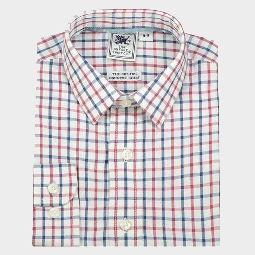 "Kids Country Shirt in Red and Navy Check - Oxford Shirt Co."