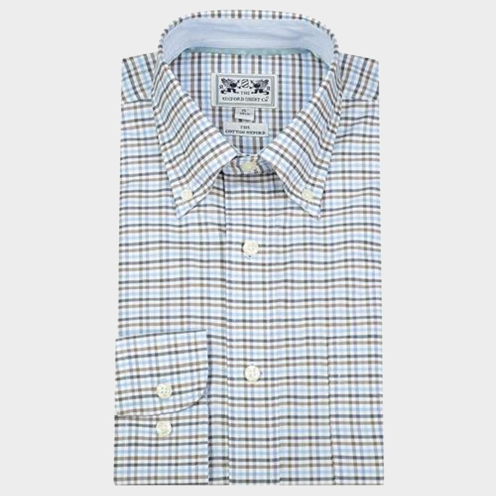 "Mens Button Down Shirt in Blue Multi and Brown - Oxford Shirt Co."