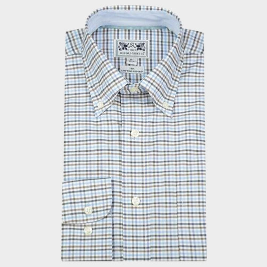 "Mens Button Down Shirt in Blue Multi and Brown - Oxford Shirt Co."