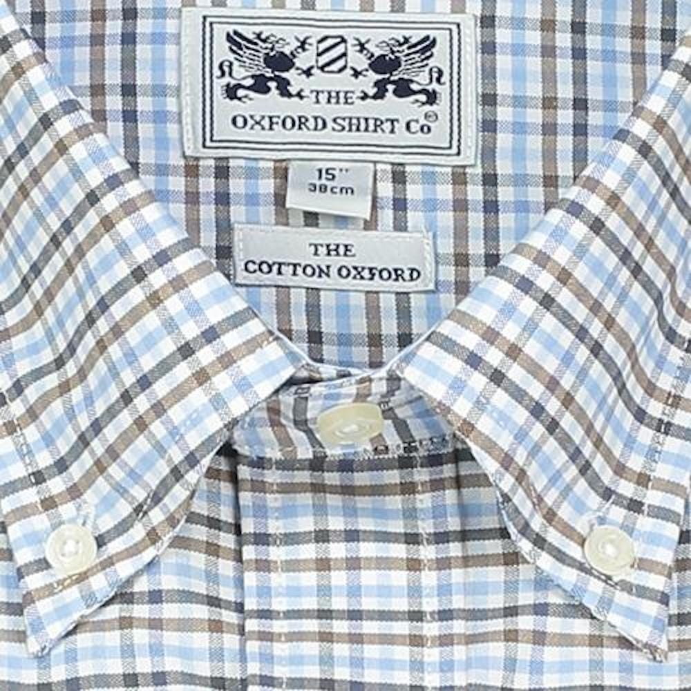 "Mens Button Down Shirt in Blue Multi and Brown - Oxford Shirt Co."