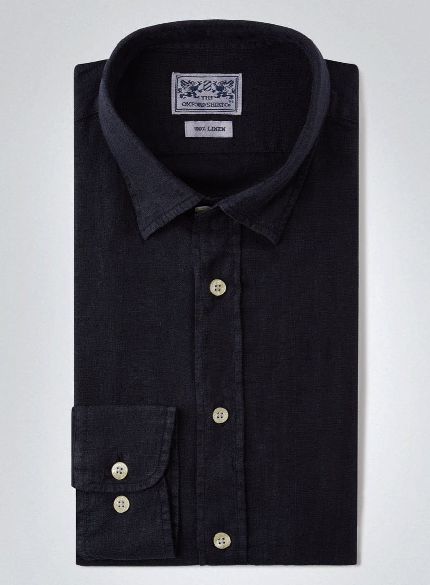 "Tailored Fit Linen Shirt in Navy"