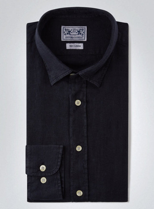 "Tailored Fit Linen Shirt in Navy"