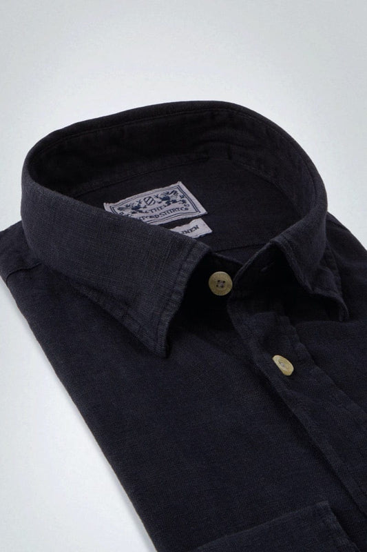 "Tailored Fit Linen Shirt in Navy"