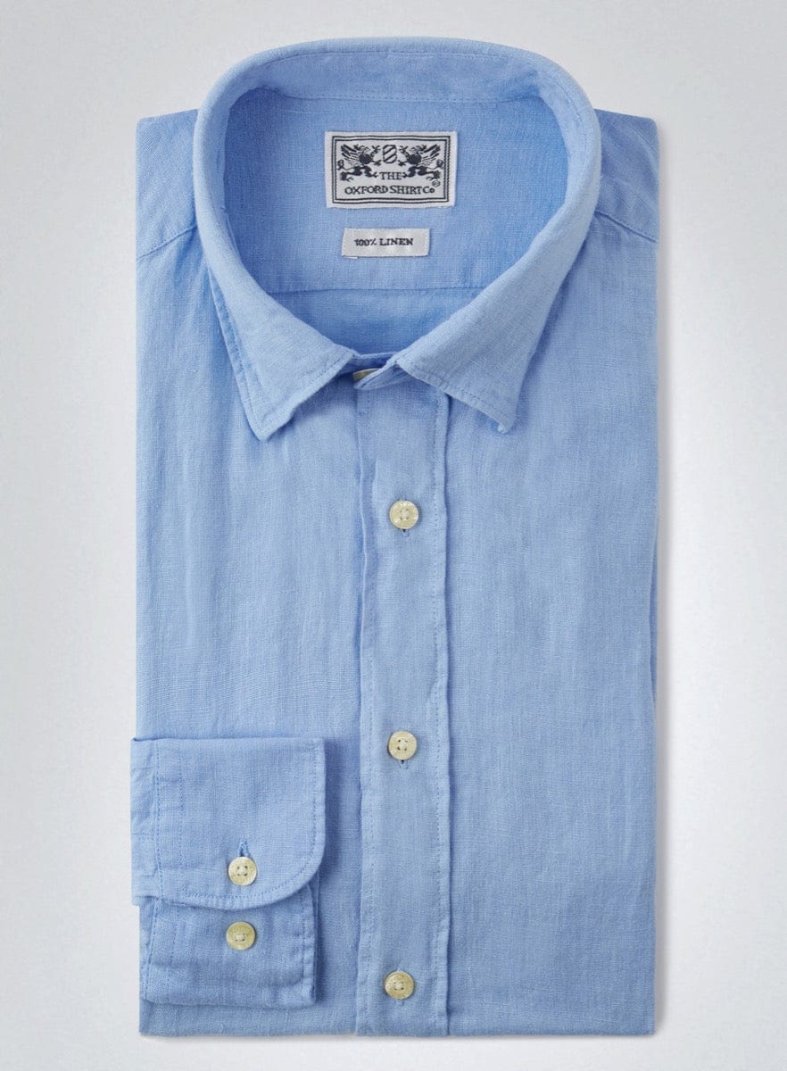 "Tailored Fit Linen Shirt in Mid Blue"