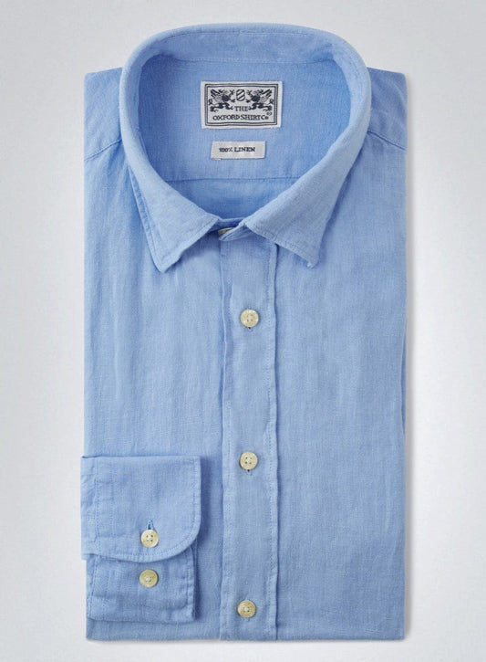 "Tailored Fit Linen Shirt in Mid Blue"