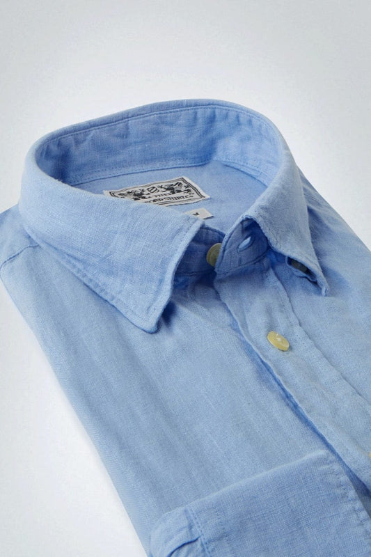 "Tailored Fit Linen Shirt in Mid Blue"