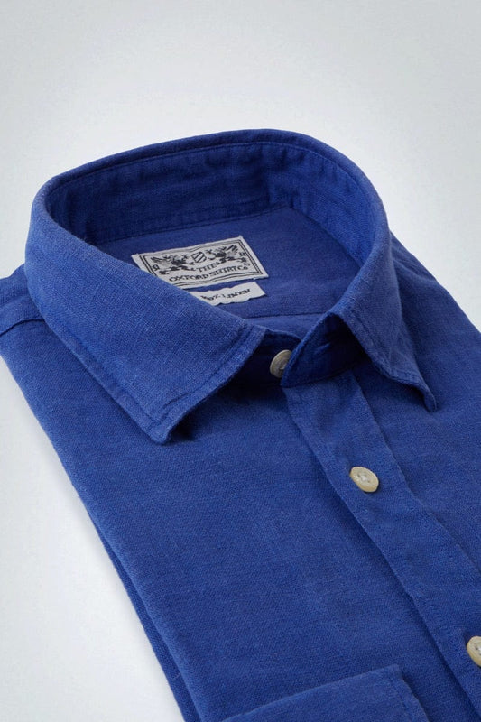 "Tailored Fit Linen Shirt in Cobalt"
