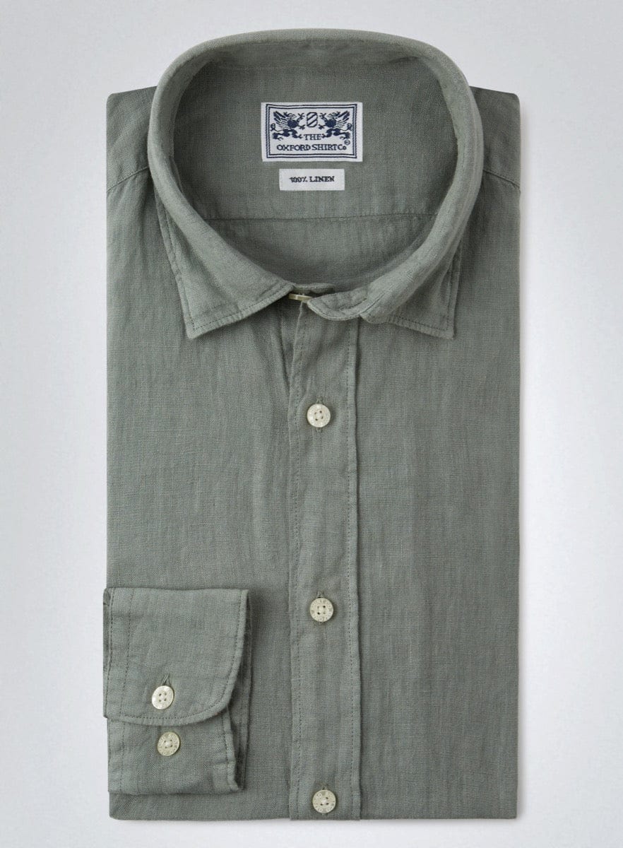 "Tailored Fit Linen Shirt in Moss"