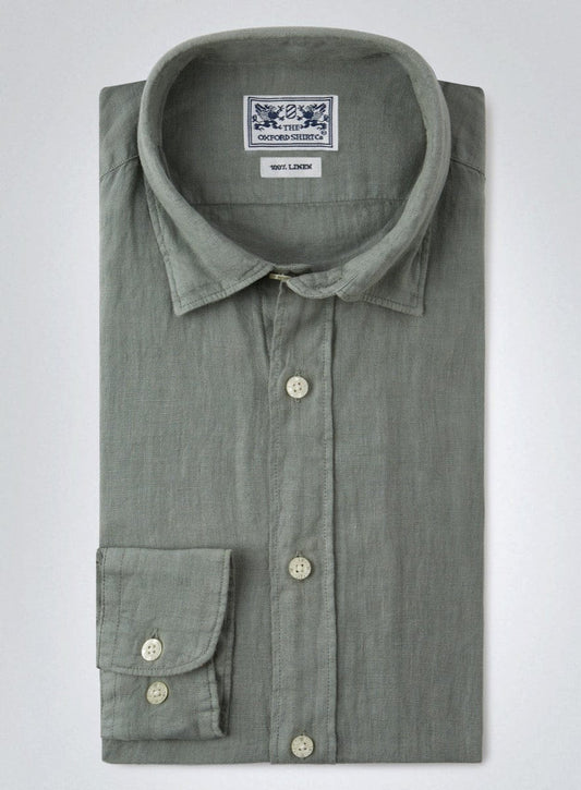 "Tailored Fit Linen Shirt in Moss"