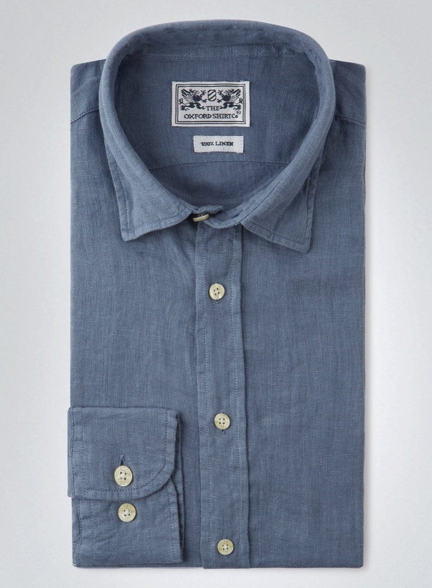 "Tailored Fit Linen Shirt in Airforce"