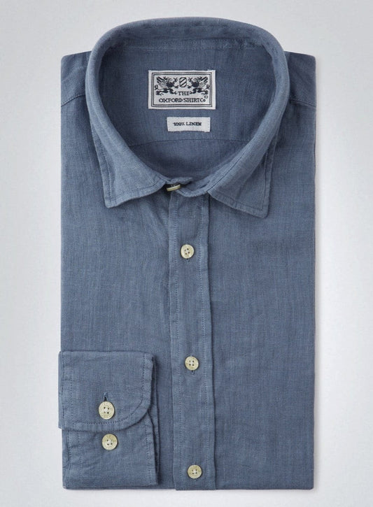 "Tailored Fit Linen Shirt in Airforce"