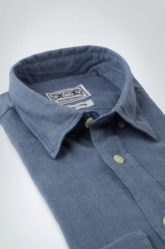 "Tailored Fit Linen Shirt in Airforce"