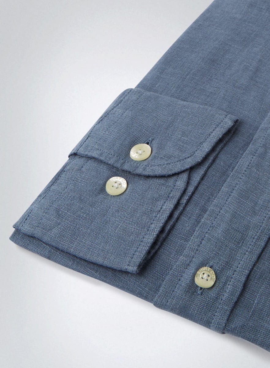 "Tailored Fit Linen Shirt in Airforce"