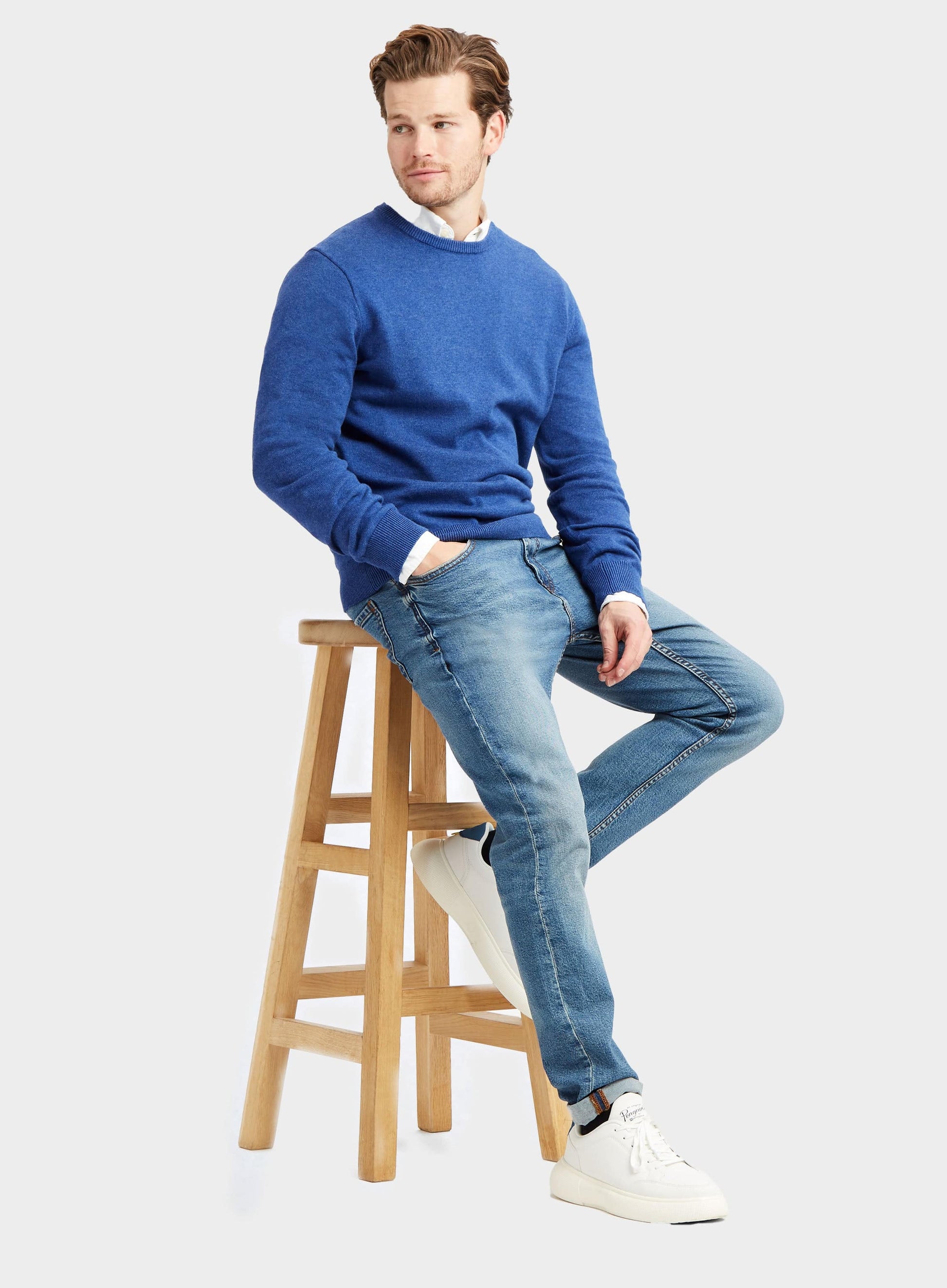 "Cotton Cashmere Crew Neck in Marine Blue"