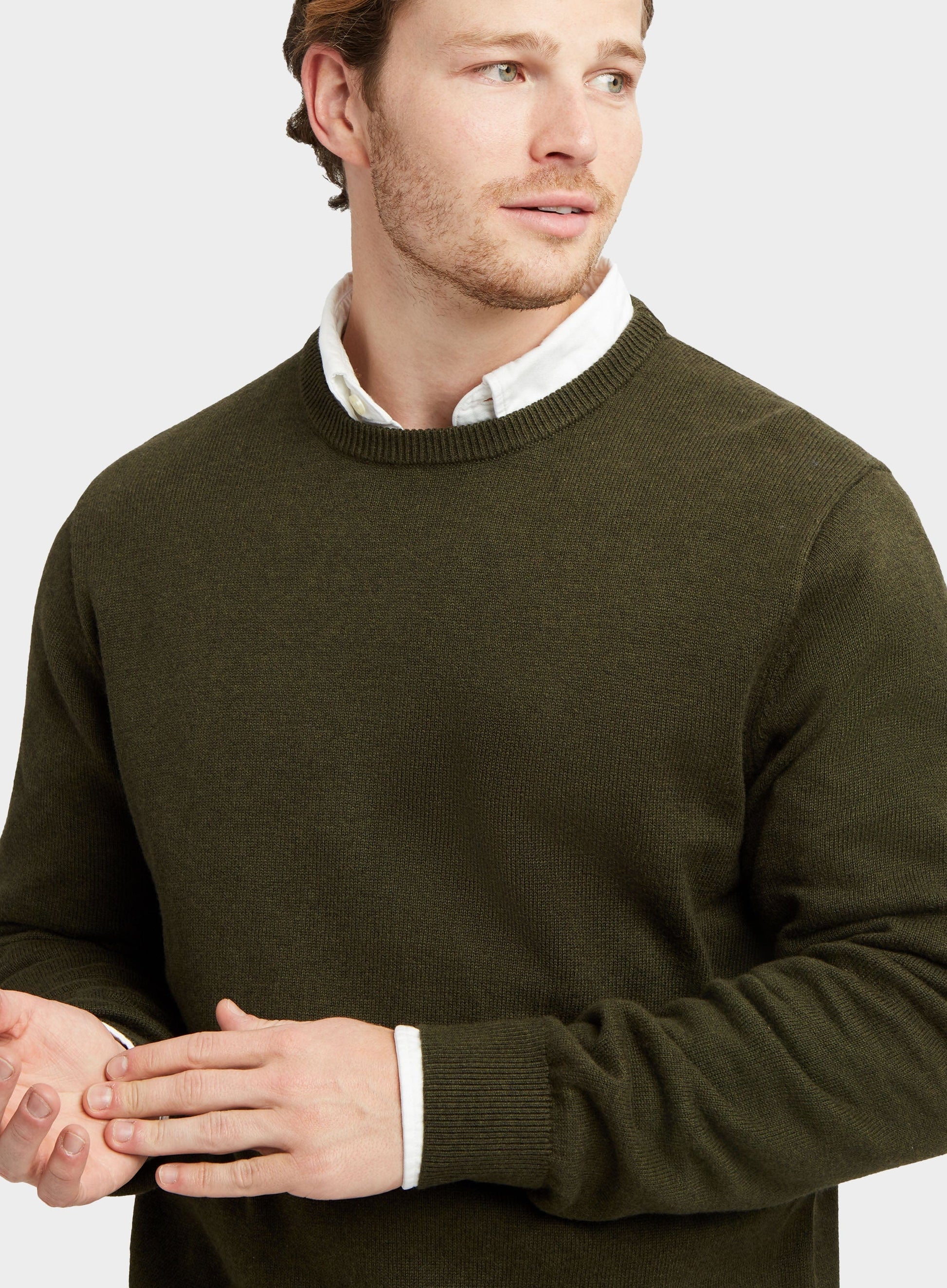 "Cotton Cashmere Crew Neck in Olive"