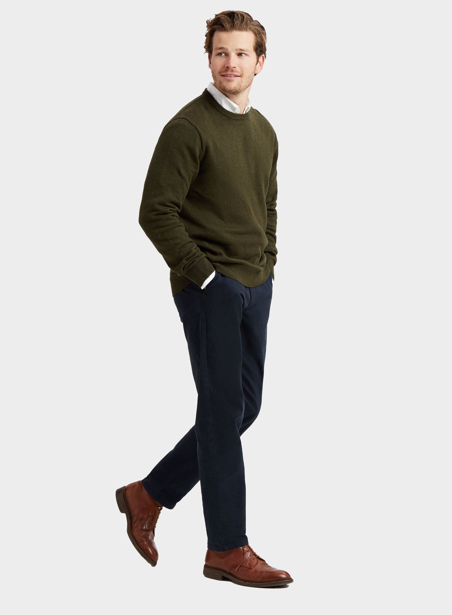"Cotton Cashmere Crew Neck in Olive"