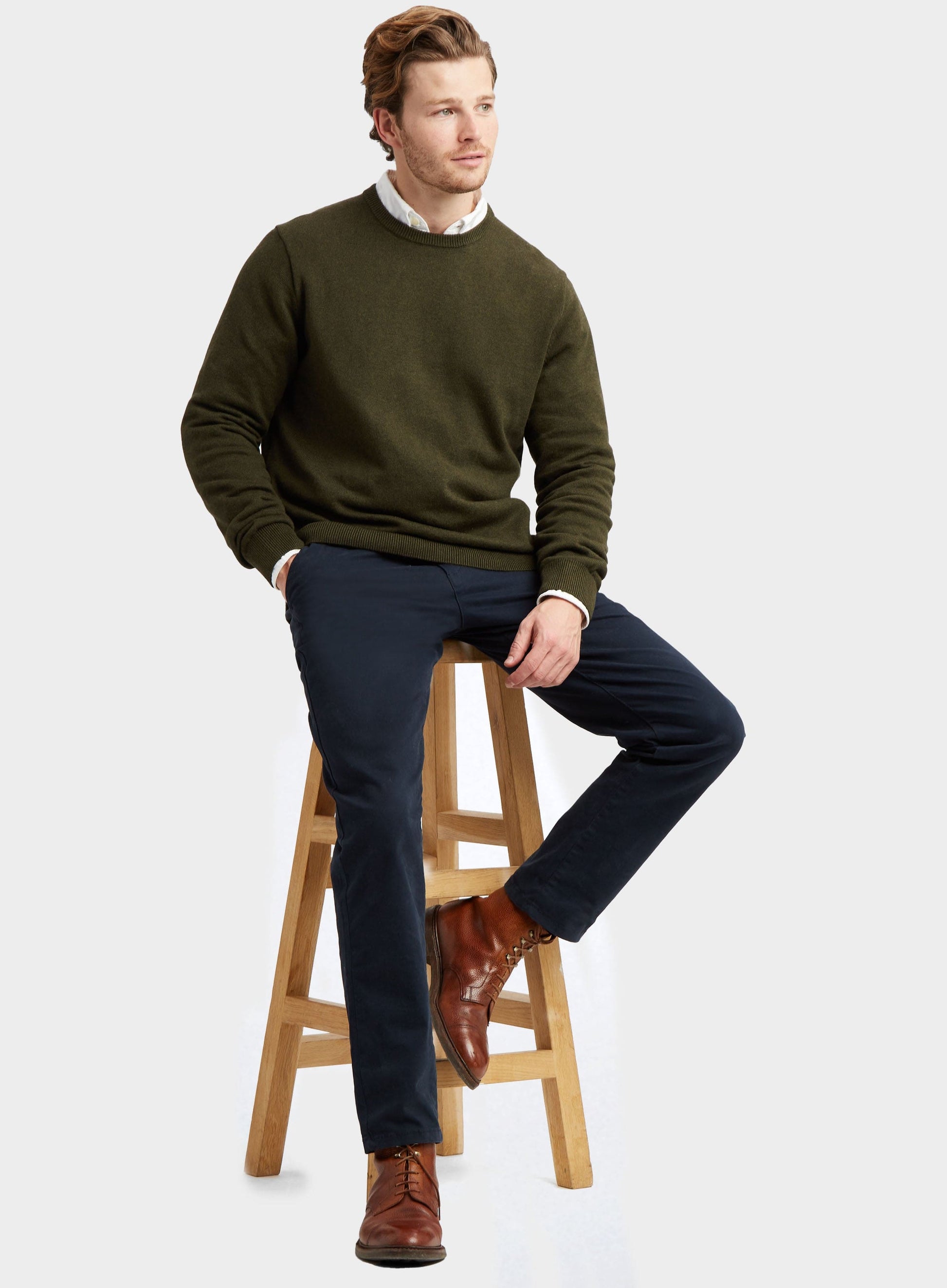 "Cotton Cashmere Crew Neck in Olive"