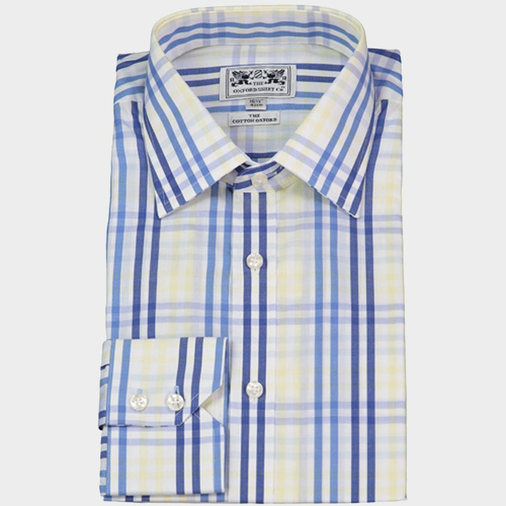 "Mens Classic Shirt in Navy and Yellow Multi Check - Oxford Shirt Co."
