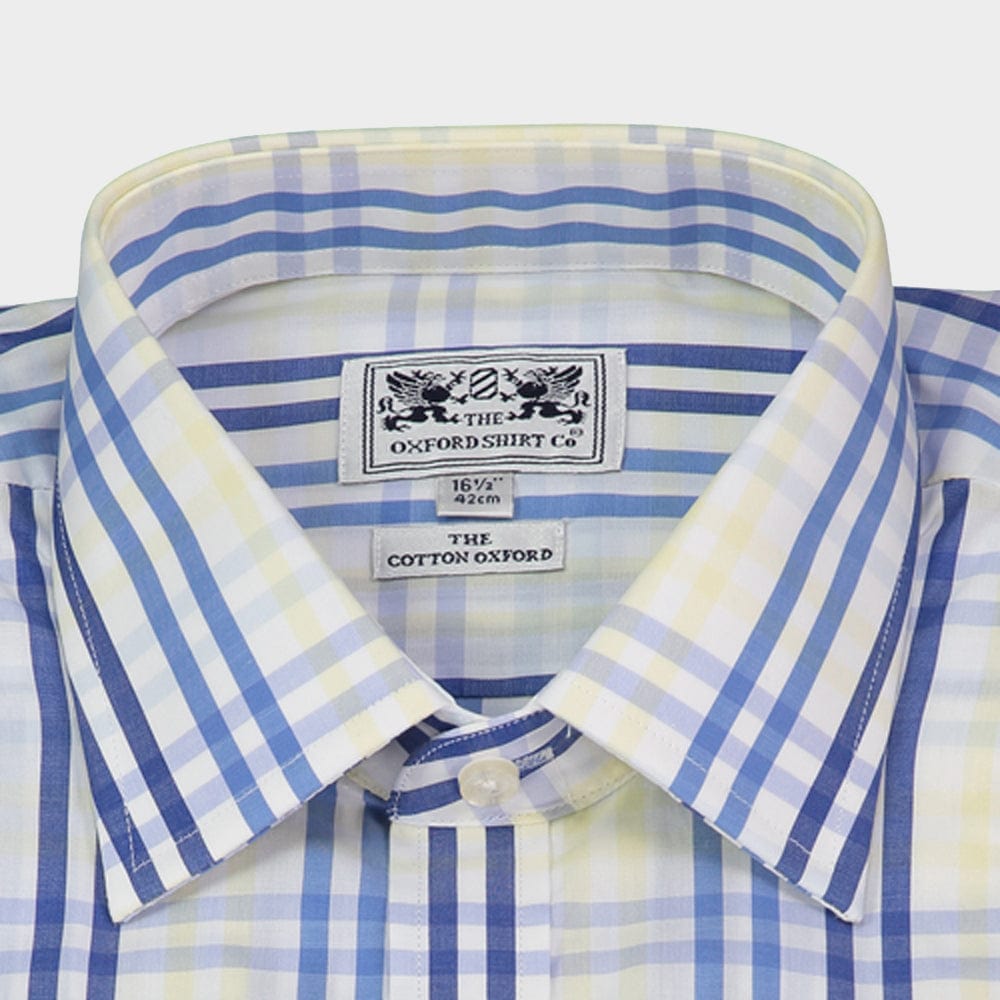 "Mens Classic Shirt in Navy and Yellow Multi Check - Oxford Shirt Co."