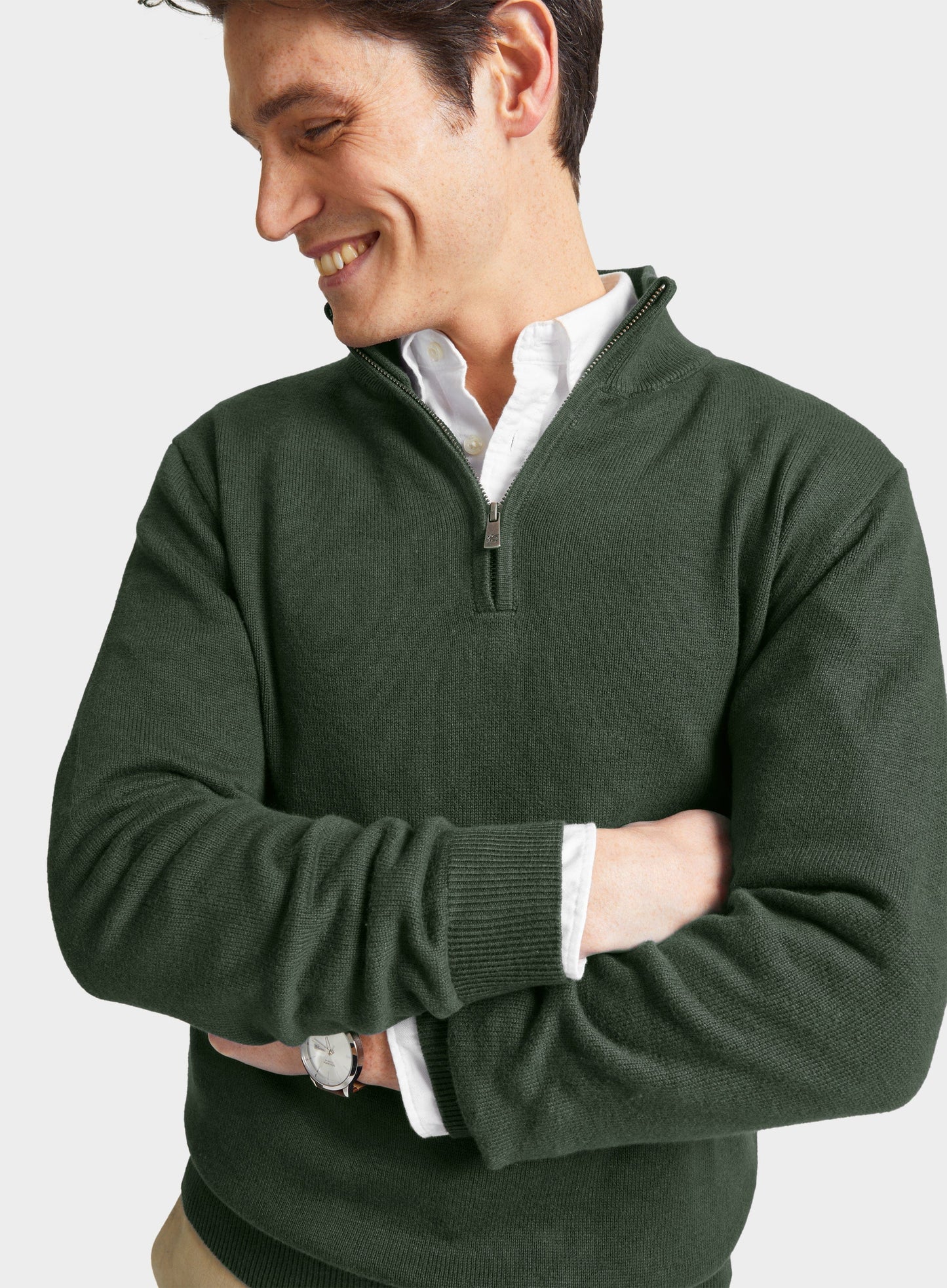 "Cotton Cashmere 1/4 Zip in Khaki"
