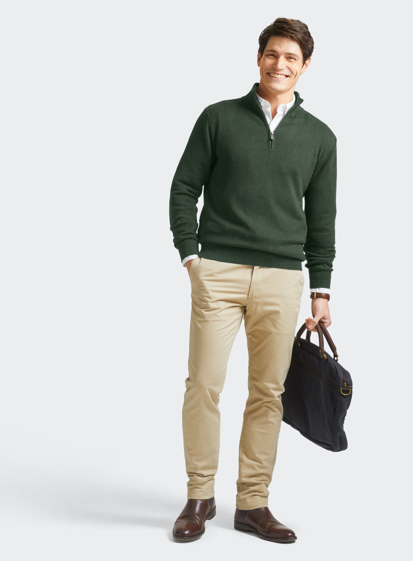 "Cotton Cashmere 1/4 Zip in Khaki"