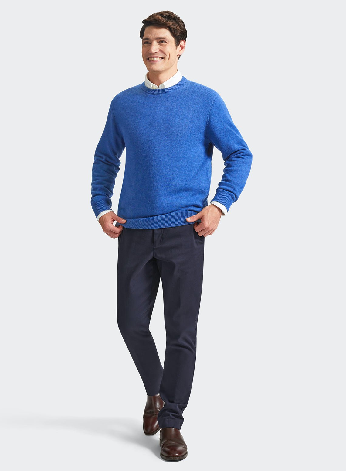 "Cotton Cashmere Crew Neck in Cornflower"