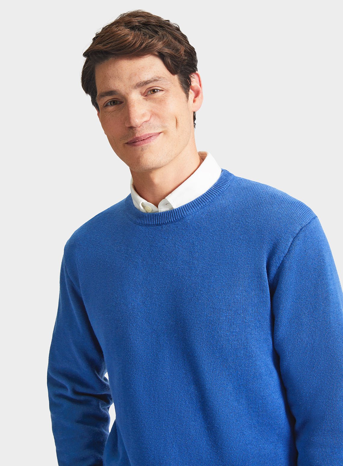 "Cotton Cashmere Crew Neck in Cornflower"