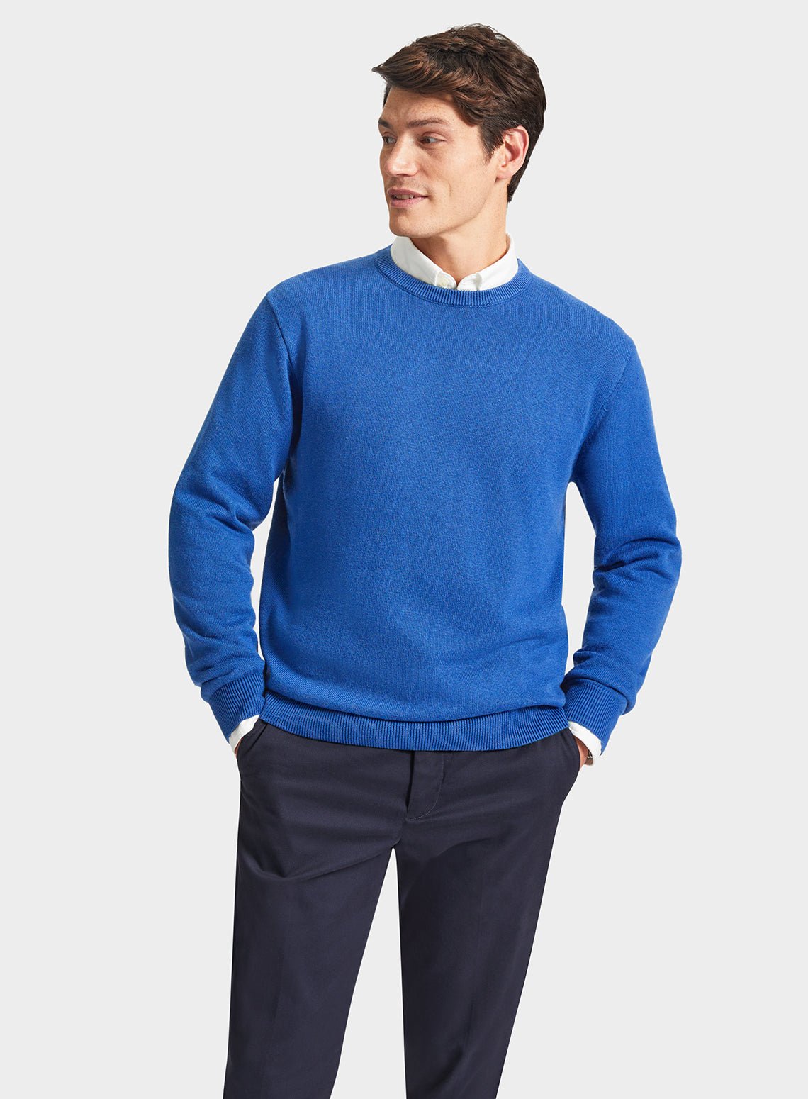 "Cotton Cashmere Crew Neck in Cornflower"