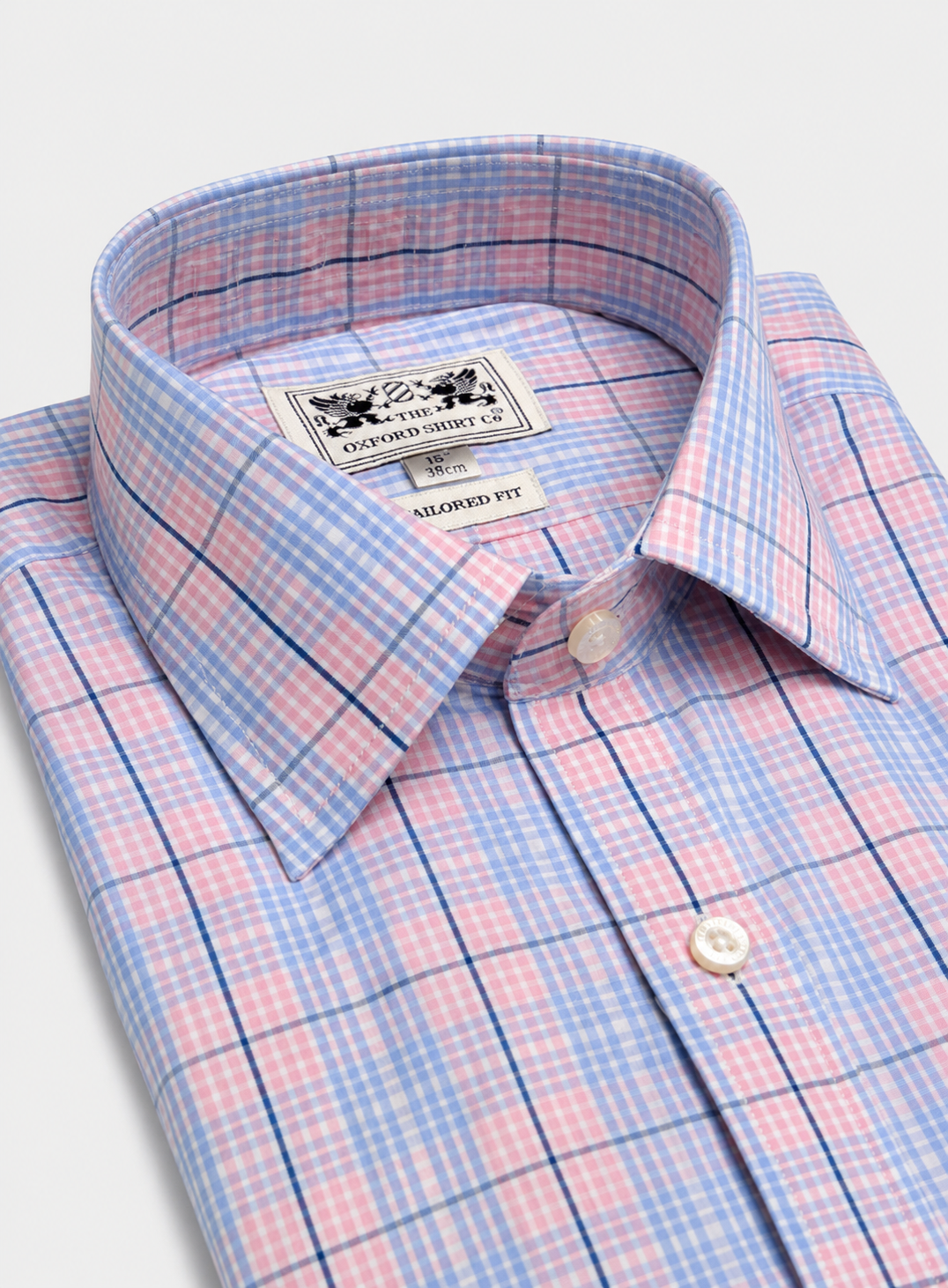 Double Cuff Shirt in Fine Baby Blue and Pink Check